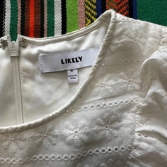 Revolve Likely "Emelynn" daisy eyelet ruffle babydoll mini dress in white size 6 - Picture 8 of 13